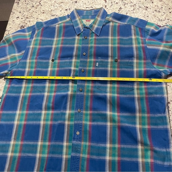 Levi’s Vintage 1990s Plaid Button Down Size XL Shirt Blue Green Authentic Levi - Picture 10 of 11